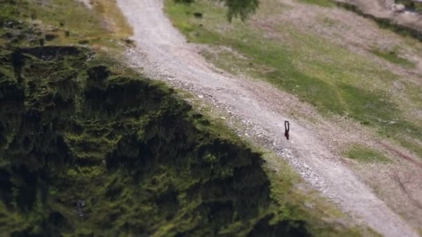 Mountain hikers outdoors, tilt shift effect — Stock Video