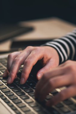 Kadın blogger blog yazısı dizüstü bilgisayarda yazarak