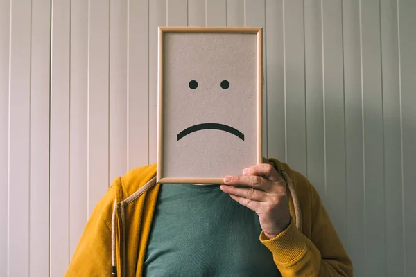 Put a sad pessimisic face on, sadness and depressive emotions co — Stock Photo, Image