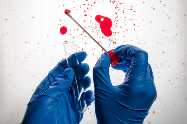 Technik kryminalistycznych, pobranie próbki Dna od plama krwi — Zdjęcie stockowe