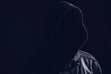Unrecognizable faceless spooky hooded hooligan clipart