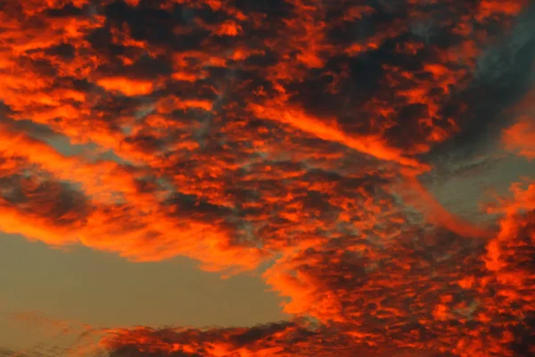 Apocalyptic orange clouds in winter sunset — Stock Photo, Image