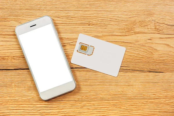 Smartphone con pantalla en blanco y tarjeta SIM —  Fotos de Stock