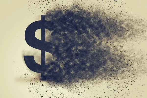 Signo de dólar explotando y disolviéndose — Foto de Stock