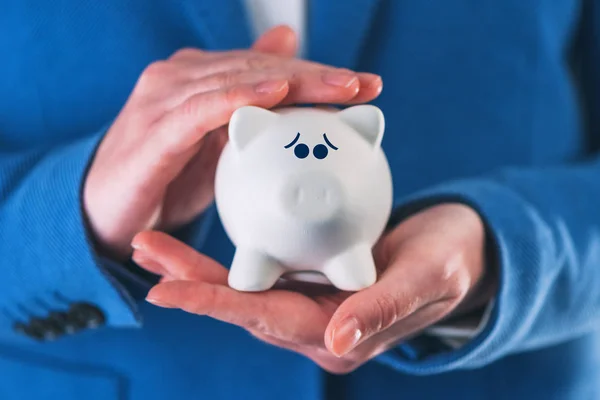 Worried and afraid piggy coin bank — Stock Photo, Image