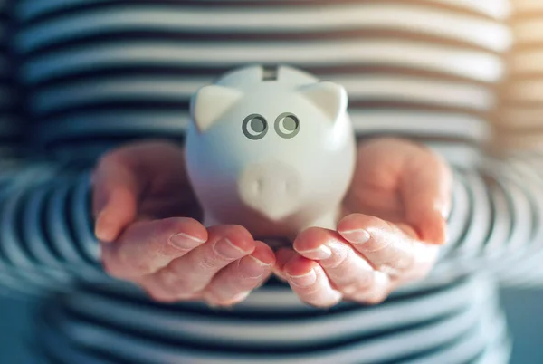 Huis begroting concept met munt piggy bank — Stockfoto