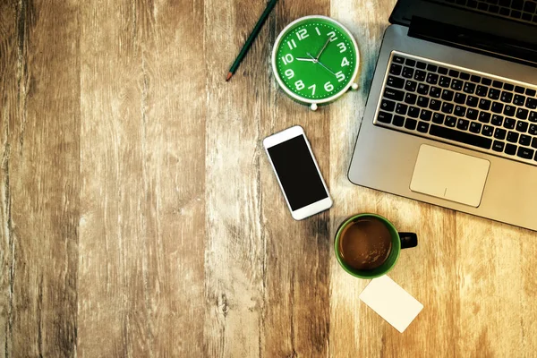 Top view of office desk and workspace as copy space — Stock Photo, Image