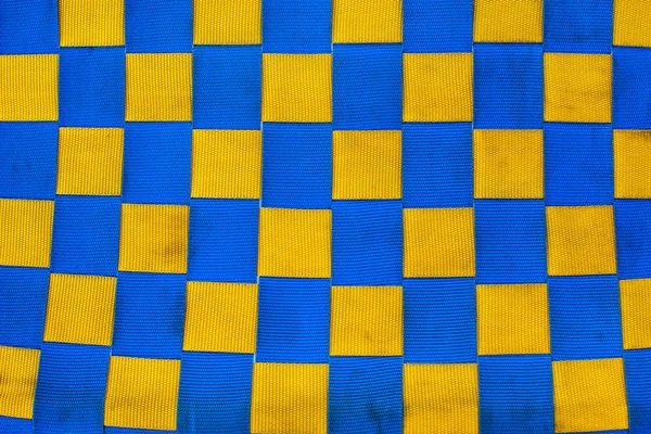 Checkered blue and yellow fabric texture — Stock Photo, Image