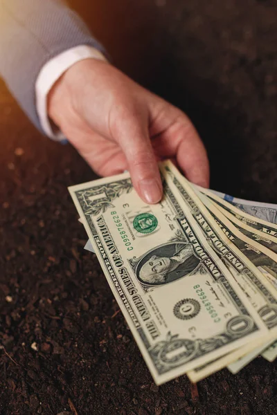 Préstamo bancario para la actividad agrícola en billetes en dólares estadounidenses — Foto de Stock