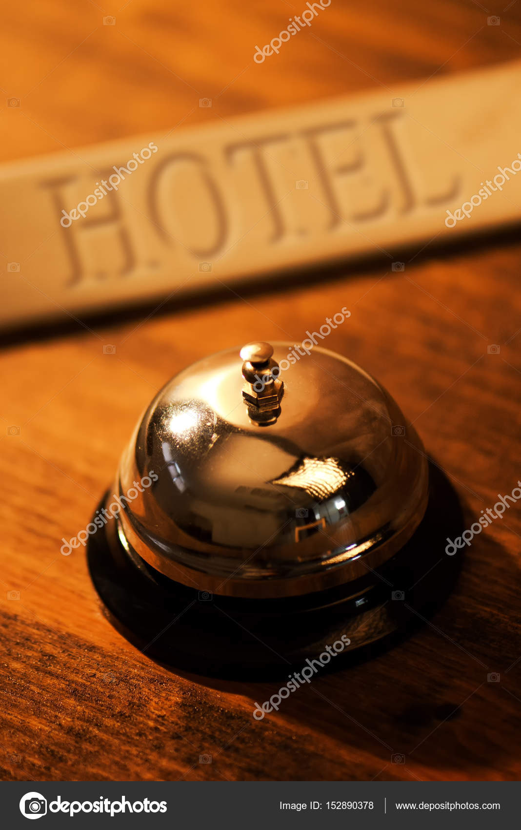 Retro Reception Desk Vintage Service Bell At Old Hotel Reception