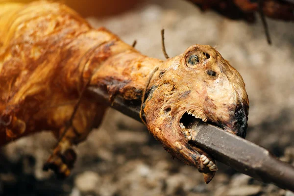 Spit roasted lamb — Stock Photo, Image