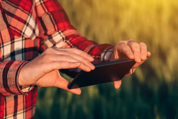 Агрономіст, використовуючи мобільний додаток для мобільних телефонів — стокове фото