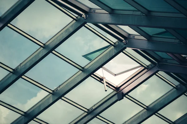 Glass skylight roof with open window — Stock Photo, Image