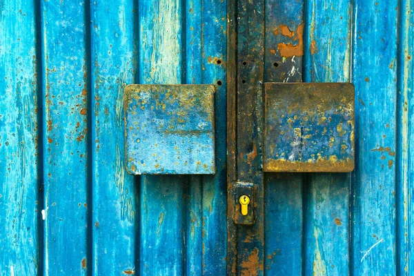 Grunge puerta de garaje de metal azul —  Fotos de Stock