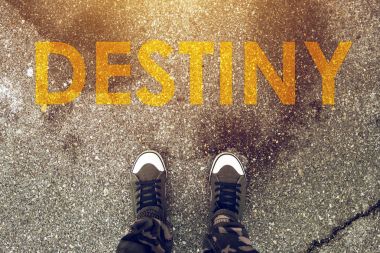 Young person standing on the road with Destiny imprint clipart