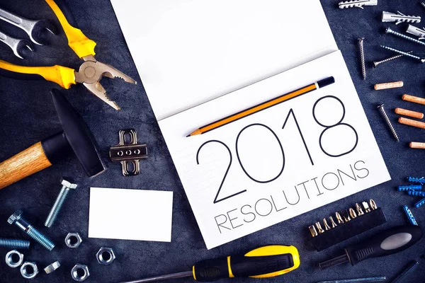 2018, New Year Resolutions Craftsman Workshop Concept — Stock Photo, Image