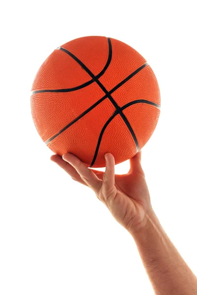 Male hand with basketball ball isolated on white background Stock Photo