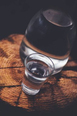 Güçlü alkol içki şişe içki kadehi ile