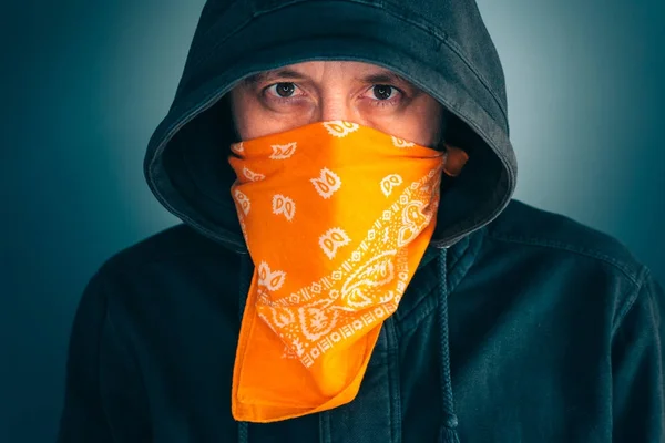 Portrait of masked criminal male person — Stock Photo, Image