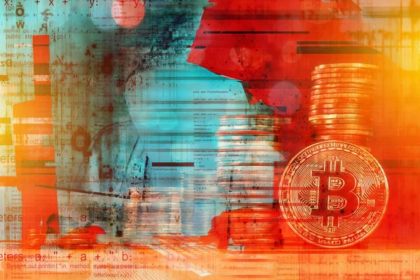 Cryptojacking concept, Computer hacker and Bitcoin cryptocurrenc — Stock Photo, Image