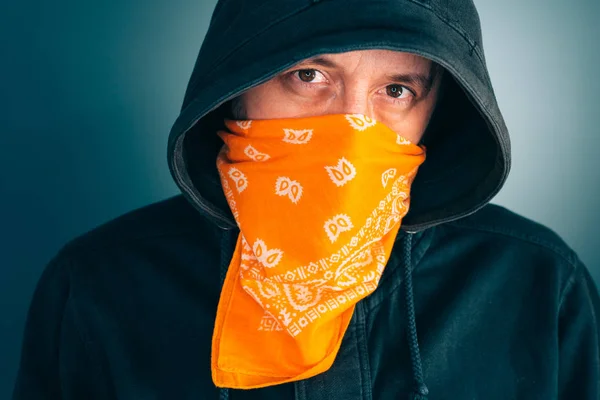 Portrait of masked criminal male person — Stock Photo, Image