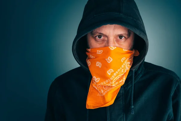 Portrait of masked criminal male person — Stock Photo, Image