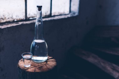 Güçlü alkol içki şişe içki kadehi ile