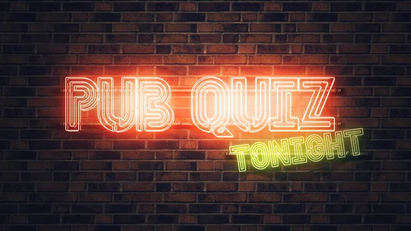 Pub Quiz neon znak montowane na ceglany mur — Zdjęcie stockowe