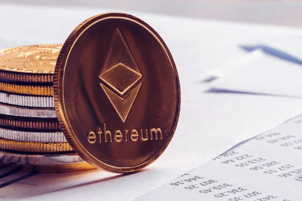 Ethereum cryptocurrency érmék — Stock Fotó