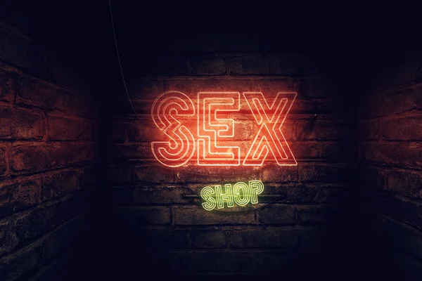 Sex shop neonový nápis — Stock fotografie