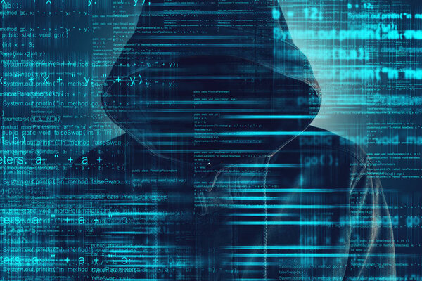 Cybersecurity, computer hacker with hoodie Royalty Free Stock Images