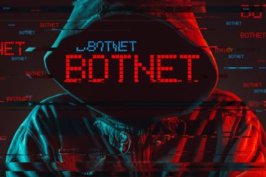Meçhul kukuletalı erkek kişi konseptiyle botnet