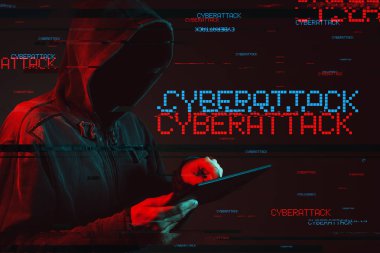 Cyberattack  concept with faceless hooded male person clipart