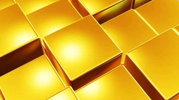 Αφηρημένη 3d χρυσή επιχειρηματική φόντο κατασκευασμένα από μεταλλικά κουτιά — Φωτογραφία Αρχείου