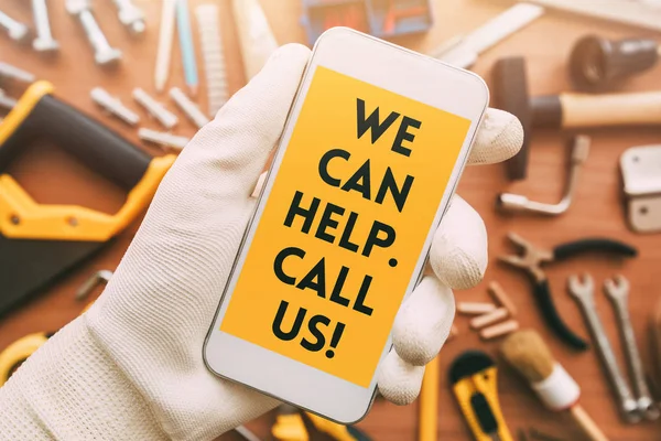 Handyman smart phone app contact message — Stock Photo, Image