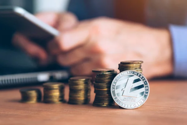 Litecoin cryptocurrency trader — Stock Photo, Image