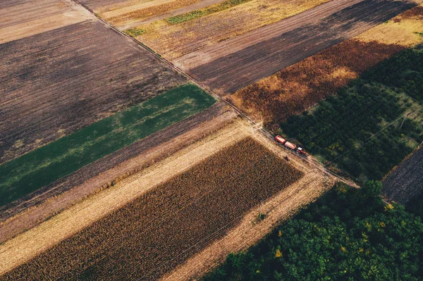 Uitzicht vanuit de lucht, maïsoogstlandschap — Stockfoto