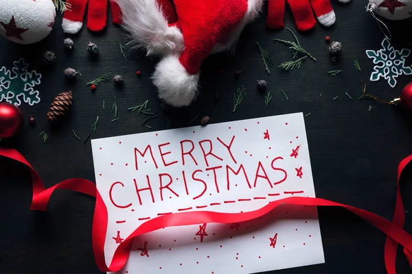 Merry Christmas message top view flat lay