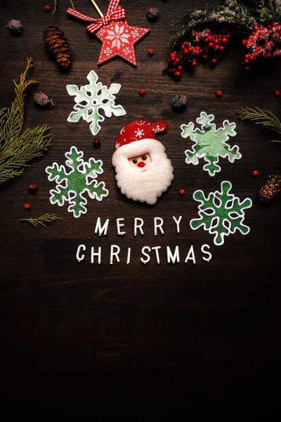Merry Christmas message flat lay top view — Stock Photo, Image