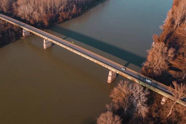 Aerial view of bridge crossing river Tisza — ストック写真