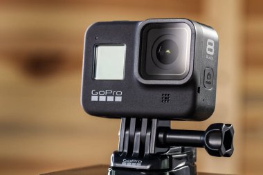 Novi Sad, Sırbistan, 15 Şubat. 2020: Gopro Hero 8 Siyah Aksiyon Kamerası, illüstrasyon editörü