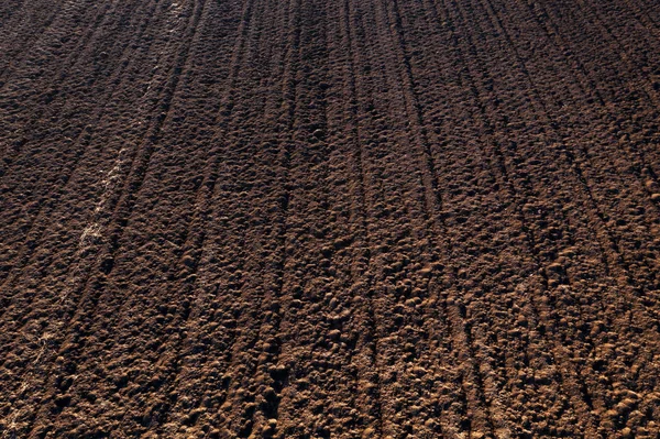 Aerial View Plowed Irrigated Farm Land Ready Sowing Crops Agricultural — Stock Photo, Image