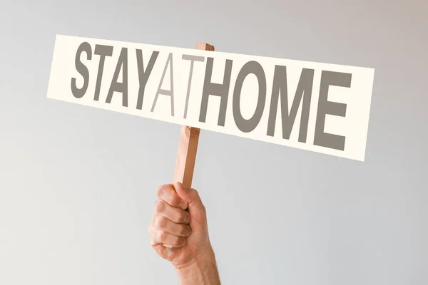 Stay Home Concept Male Hand Holding Protesting Banner — Stock Photo, Image
