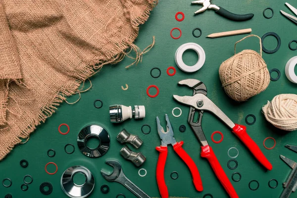 Top View Plumbing Tools Set Flat Lay — Stock Photo, Image