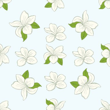 plumeria çiçekler üzerinde mavi arka plan ile Seamless Modeli