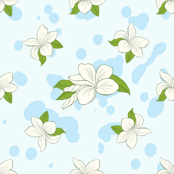 Nahtloses Muster mit gefiederten Blumen auf blauem Hintergrund — Stockvektor