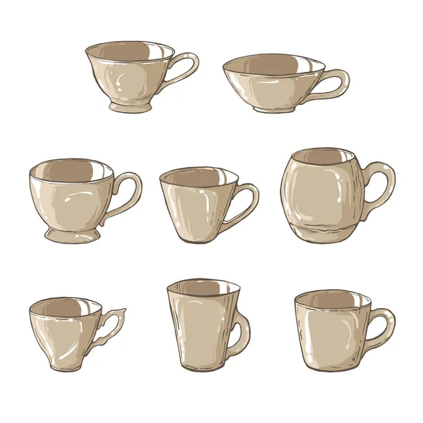 Set de copas vintage dibujadas a mano sobre fondo blanco — Vector de stock