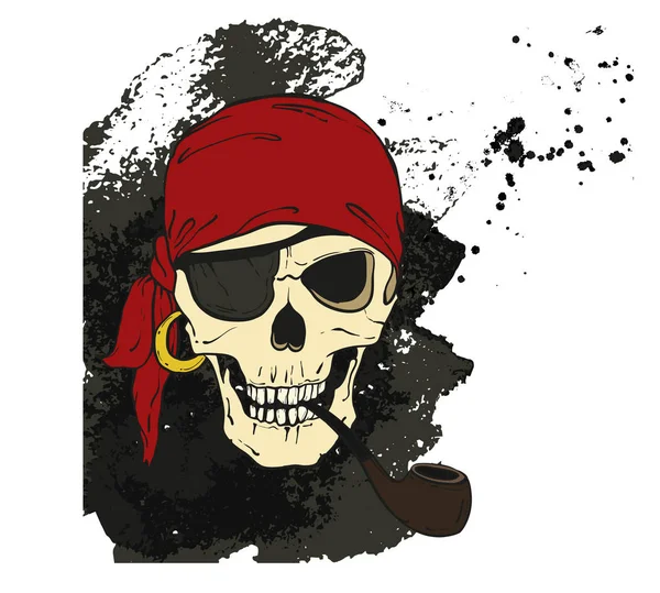 Pirate skull with smoking pipe and eye patch — Stock Vector