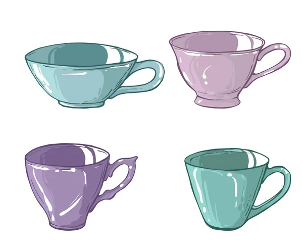 Four cups on white background — Stock Vector