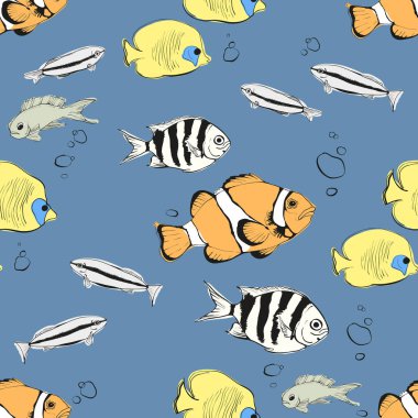 Mavi arka plan üzerinde okyanus balıklar ile Seamless Modeli